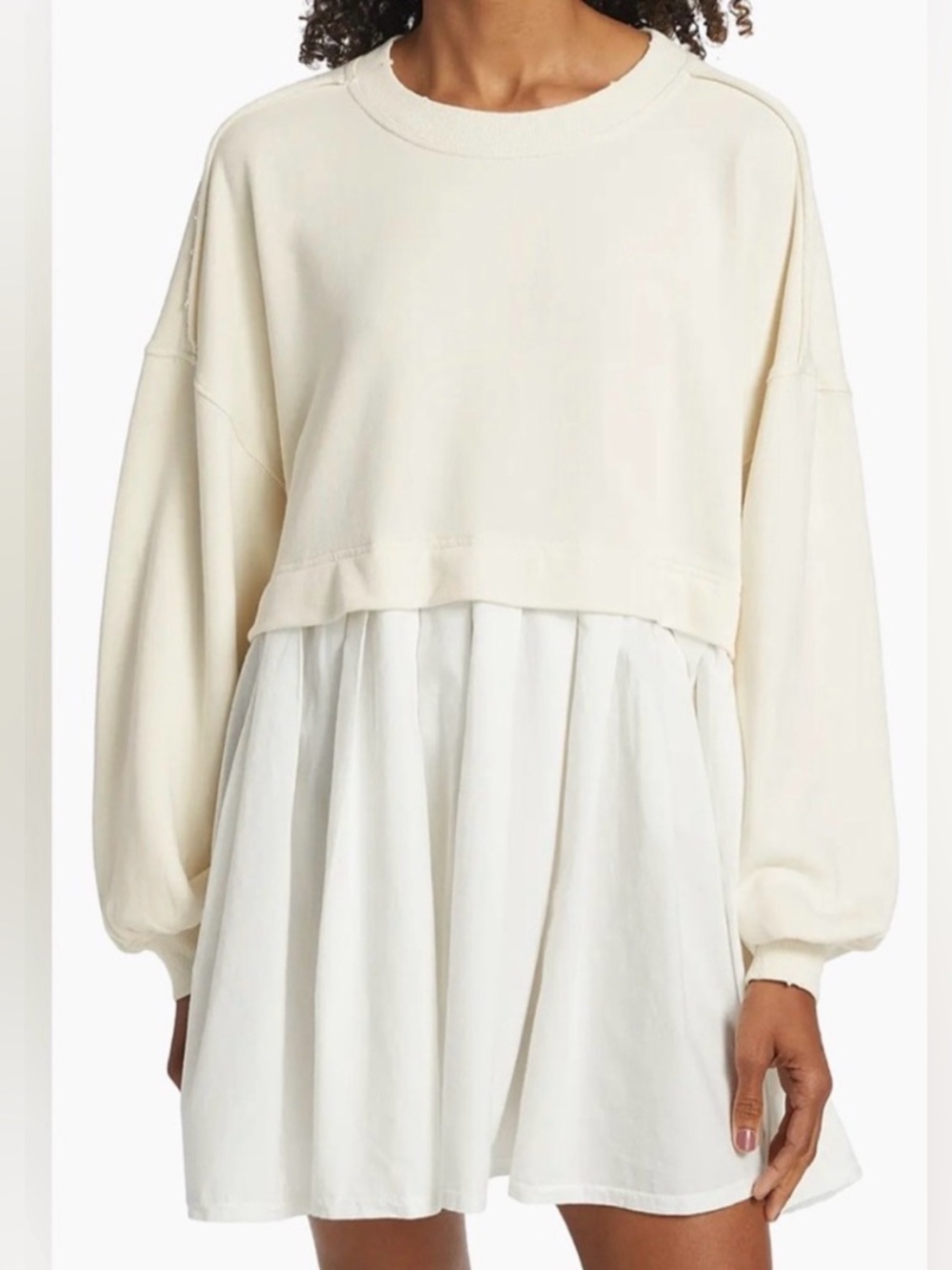 Free People Eleanor Pleated Trapeze Sweatshirt oversized mini dress size S